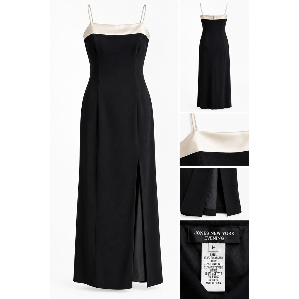 Vintage Jones New York Evening Black Ivory Column Maxi Dress Size 14